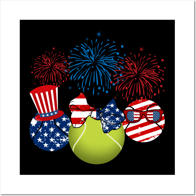 Tennis American Flag Fireworks Wall Art by Flavie Kertzmann